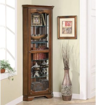 5-shelf Corner Curio Cabinet with Acanthus Leaf Top